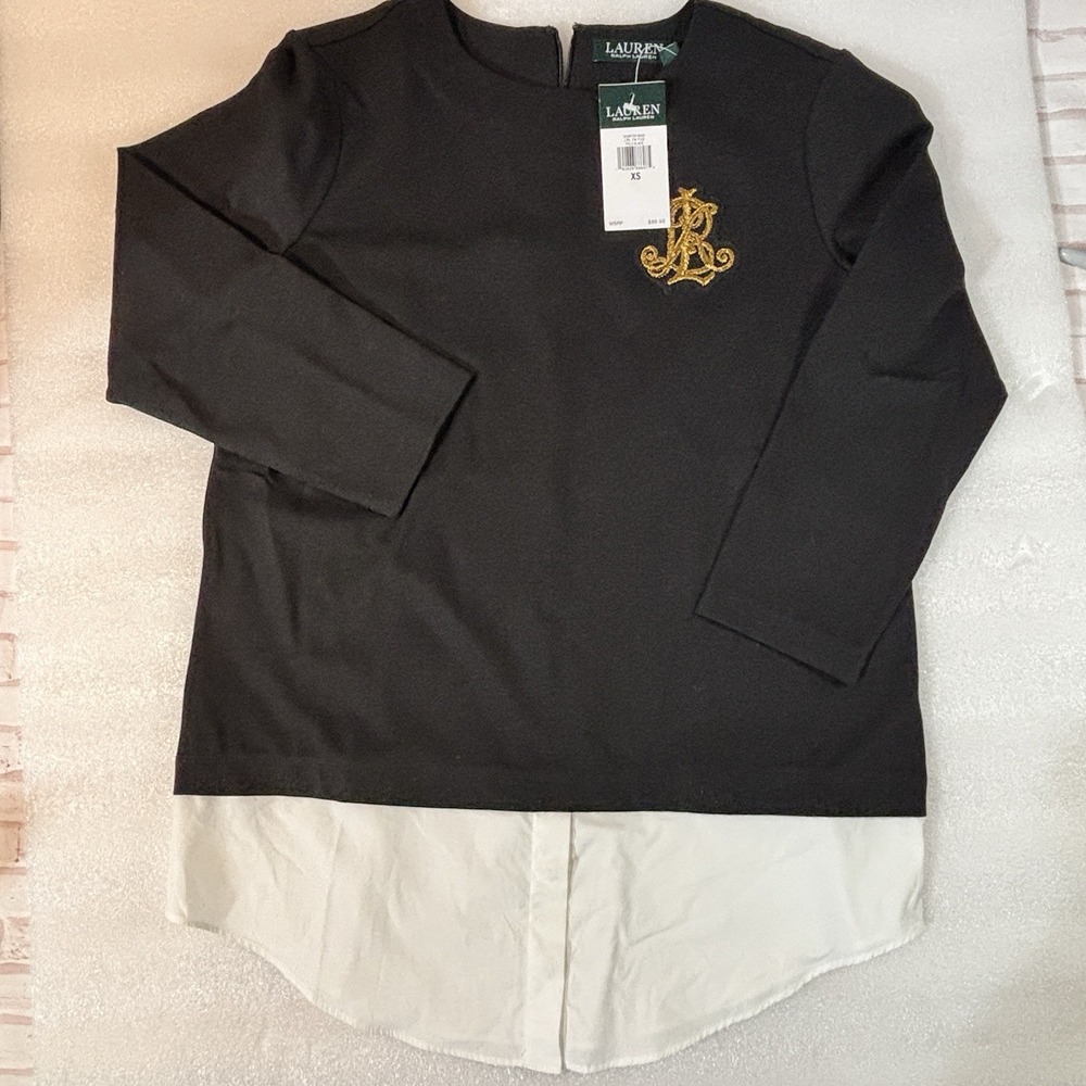 LAUREN Women's XS Lightweight Blouse Sweater With Embroidered Logo NWT